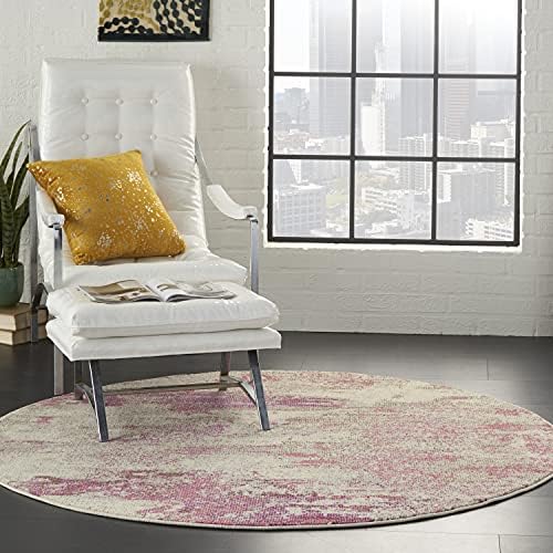 Nourison Home Celestial Modern Abstract Ivory/Pink 4' x Round Area Rug, Easy Cleaning, Non Shedding, Bed Room, Living Room, Dining Room, Kitchen (4 Round) - Image 3