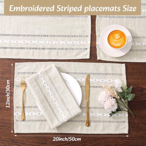 Long Table Runner and Round Woven Placemats Set, 6 Sets, Beige - Image 3