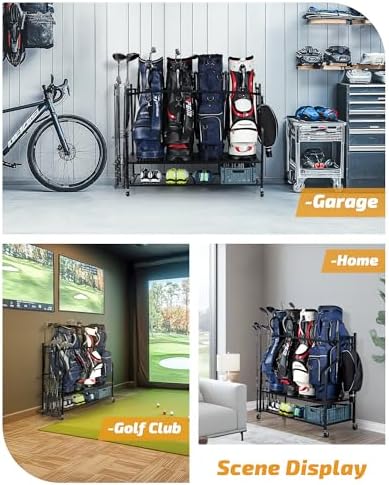 PLKOW Rolling Golf Bag Storage Organizer for 4 Bags, Black - Image 2