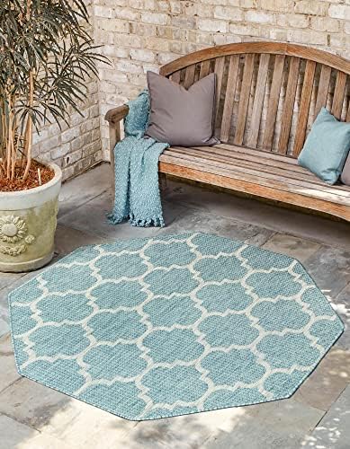 Unique Loom Outdoor Trellis Collection Area Rug (8' Octagon, Aquamarine/ Gray) by UniqueLoom