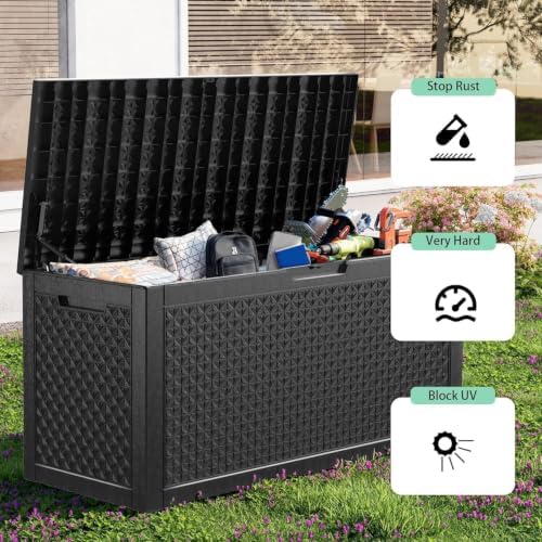 Vixzen 75 Gallon Deck Boxes Outdoor Waterproof, Resin Lockable Storage Box for Patio Cushions Storage Furniture, Garden Tools, Pool Supplies, Weatherproof and UV Resistant (Black, 75 Gallon) - Image 4