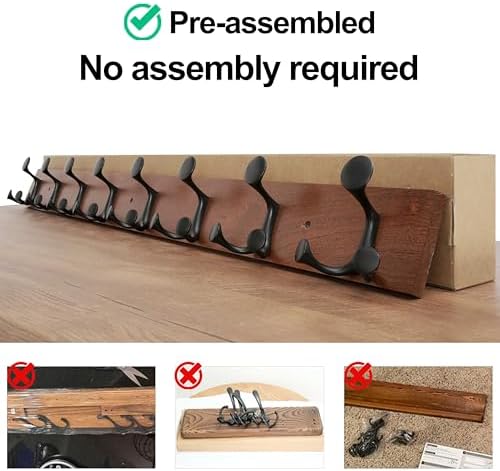 WEBI Coat Rack Wall Mount,43" Solid Wood Coat Hooks Wall Mounted Coat Hanger,16" Hole to Hole,Heavy Duty 8 Triple Hooks for Hanging Coats,Jacket,Hat,Backpack,Farmhouse,Reddish Brown,2 Packs - Image 6