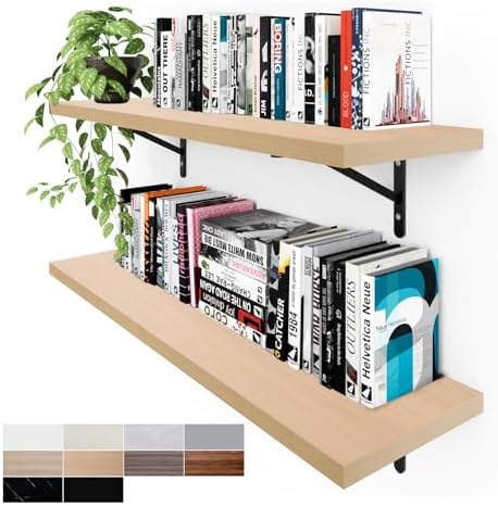 Kaboon 36 inch Long 10 inch Deep Floating Shelves for Wall Set of 2, Large Open Shelves Wall Mounted, Space Saving Home and Commercial Use, Light Walnut by Kaboon