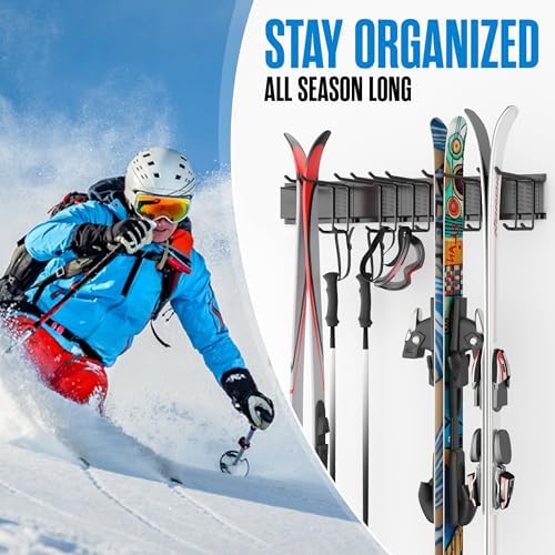 Ski Rack Wall Mount, Stores 5 Pairs, Steel Garage Storage Organizer - Image 6