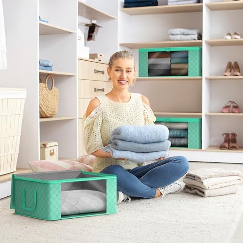 Sorbus Medium Clothes Storage Bags - Foldable Blanket Storage Bins for Organizing Bedroom, Closet, Clothing, Comforter, Organization with Clear Window, Lids and Carry Handles - Set of 8 | Carry handles and fabric construction support foldable bins with... - Image 5