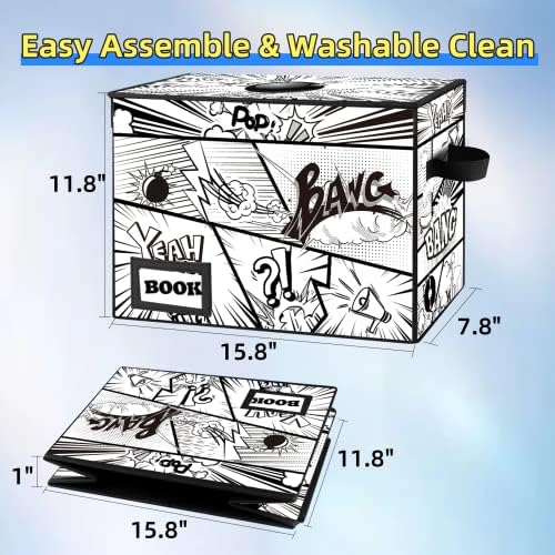 10 Pack Comic Book Storage Box, 15.8" X 7.8" X 11.8", Heavy Duty Collapsible Holds 160-180 Comic Book Bin Container Holder Shelf (Cartoon Bombs) - Image 4
