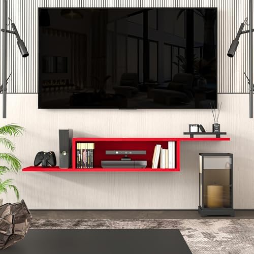 Atelier Mobili Floating TV Stand for Up to 65 Inch TVs – Wall Mounted Floating Shelf for Under TV, Entryway Organizer & Bedroom Vanity – Multi-Purpose Storage & Display Console (Red, 57INCH) by AtelierMobili
