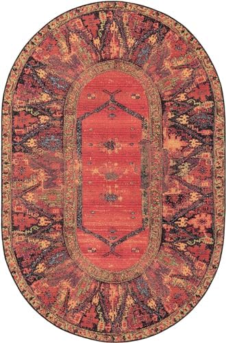 Unique Loom Outdoor Tribal Collection Area Rug - Quepos (5' 3" x 8' Oval Multi/Black) - Image 3