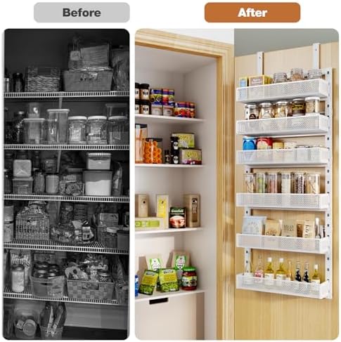 Pantry Door Organizers and Storage, 6-Tier Large Metal Heavy-Duty Frame Over the Door Spice Rack, 2 in 1 Wall-Mounted or Hanging shelf for Kitchen, Bathroom, Laundry Room, Bedroom, Closet &Nursery - Image 7