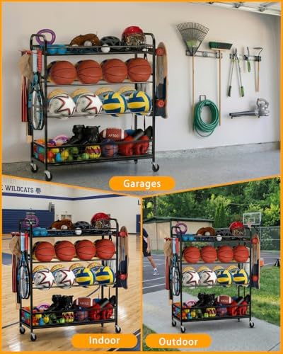 EXTCCT Garage Sports Equipment Organizer - Rolling Ball Storage with Wheels - Image 4