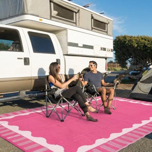 Garvee Scalloped RV Outdoor Rugs 8x10 Patio Rugs Outdoor Waterproof, Pink - Image 2
