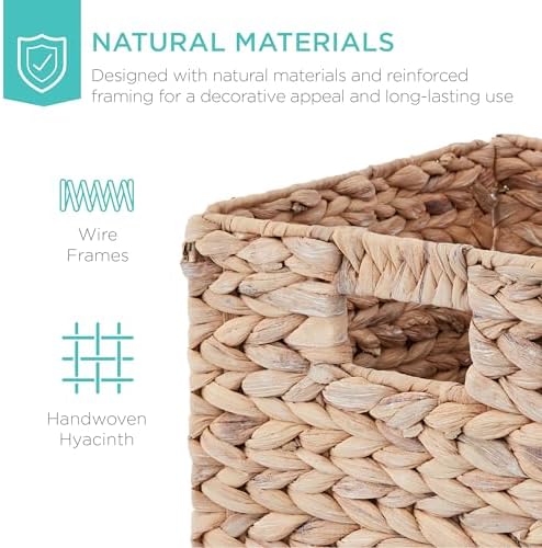 Best Choice Products 10.5x10.5in Pack of 5 Cube Storage Baskets, Water Hyacinth Multipurpose Collapsible Organizers, Handwoven Laundry Totes for Laundry, Living Room, Kids Room & Nursery - White - Image 4