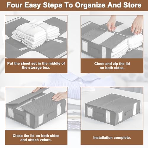 Bed Sheet Organiser Folding Storage,Bedding Storage Bags,4 Pack Bedding Box,Bedding Storage Box For Cover Bedding Closet Blankets Set Clothes Grey - Image 6