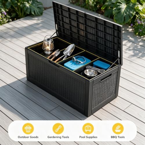 130 Gallon Deck Box,Lockable Outdoor Storage Box Gas Lift,Waterproof,Black - Image 7