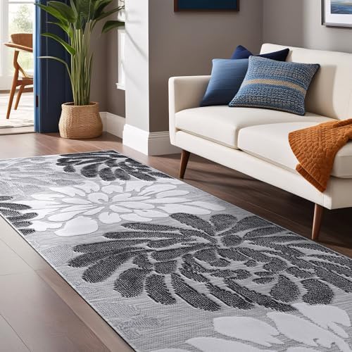 Luul Home Floral Indoor Outdoor Runner Rugs 2x7 Entryway Rug, Kitchen, Hallway Rug Washable Stain Resistant Outside Carpet Gray 2 x 7 by Unknown
