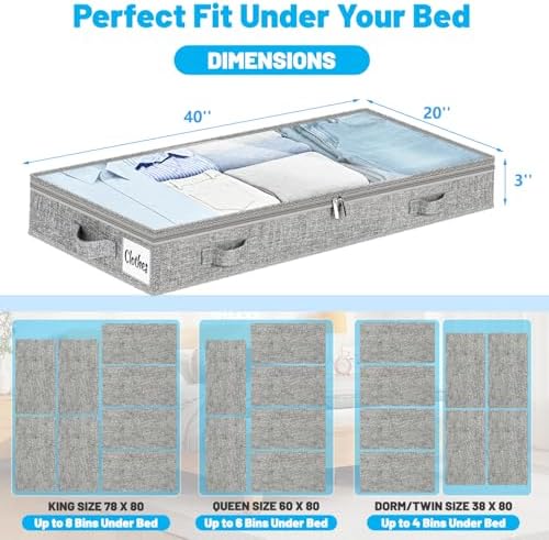 3 Inch Low Profile Under Bed Storage Drawer 4 Pack, Lightweight Underbed Clothes Storage Container Bins With NO STURCTURE, Shallow Storage Bag for Dorm & Home, With Clear Lids & Water-Resistant Fabric - Image 2