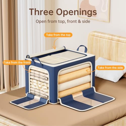 3 Openings Clothes Storage Bins with Metal Frame，100L (navy blue) - Image 2