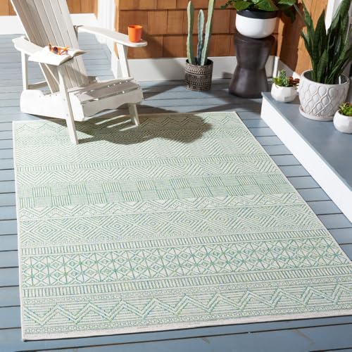 SAFAVIEH Washable Rug Outdoor Courtyard Collection - 4' x 5'7", Beige & Green, Non-Shedding & Easy Cleaning, Ideal for Patio, Backyard, Mudroom (CY8196-55712) by Unknown