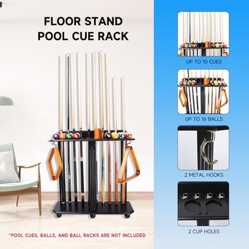 GSE Floor Stand Billiard Pool Cue Racks Only, Hold 10 Cues, Black - Image 2