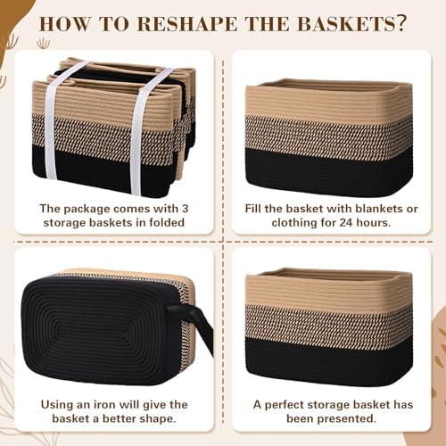 Baskets for Organizing, Storage Baskets, 3 Pack Baskets for Shelfves, 15"×10"×9" Woven Basket, toy storage bins, bins for organization - Image 6