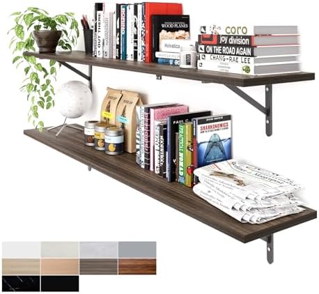 Kaboon 55 inch Long 10 inch Deep Floating Shelves for Wall Set of 2, Large Open Shelves Wall Mounted, Space Saving Home and Commercial Use, Eucalyptus by Kaboon