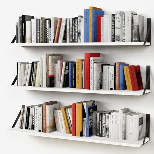 Forbena White Floating Book Shelves for Wall, 36 Inches Long Wall Shelves with Metal Brackets for Bedroom, Large Floating Bookshelf Bookshelves for Living Room Office Classroom (White Wood) by Forbena