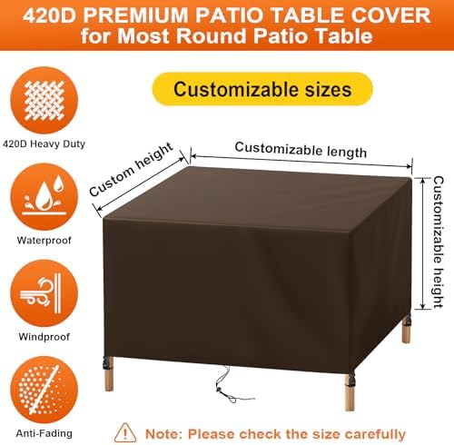 Patio Furniture Cover Rectangle 64"(L) x 28"(W) x 34"(H), Custom Heavy Duty 420D Waterproof Outdoor Cover with Drawstring & Buckles for Table Chair Garden, Coffee - Image 3