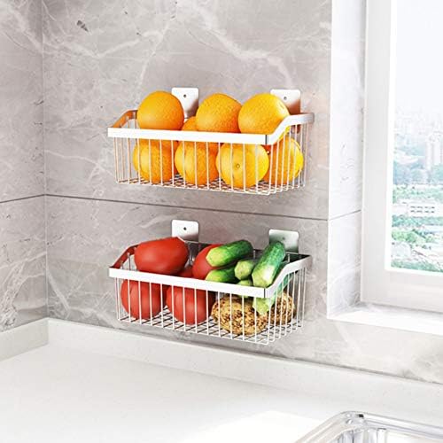 2PCS Kitchen Storage Metal Wire Fruit Basket - SUS304 Stainless steel Organizer Storage Bin Baskets for Bathroom - Space Saving Design for Pantry Organization, Spice Rack,Self Adhesive（Silver） by kaileyouxiangongsi