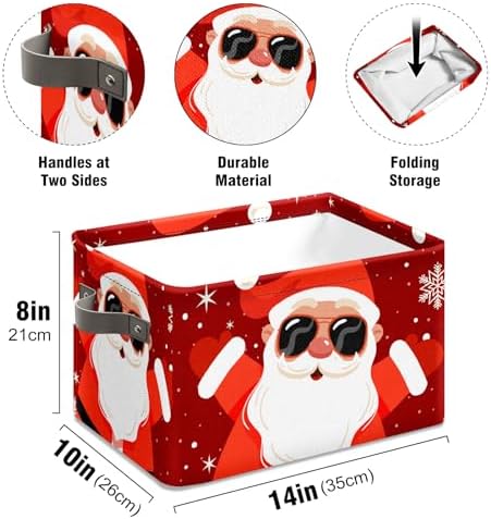 Christmas Santa Claus Foldable Baskets Storage Bins with Handles, Decorative Cloth Organizer Storage Boxes 2 2piece - Image 6