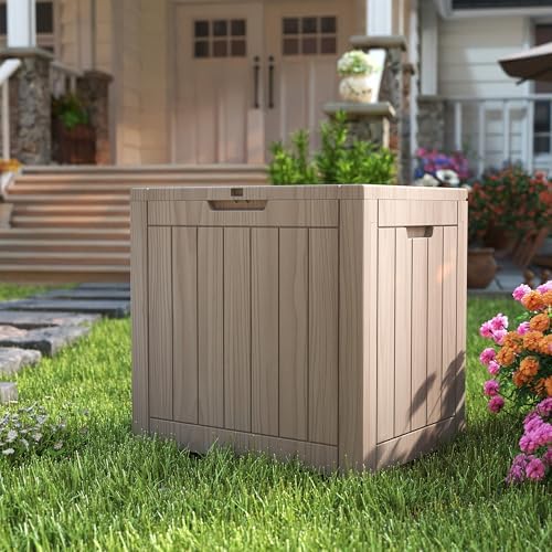 35 Gallon outdoor cushion storage deck boxes outdoor waterproof, package delivery boxes for outside, Outdoor Storage Lockable for Patio Furniture, Garden Tools and Pool Supplies, Light Brown by GraceYourYard