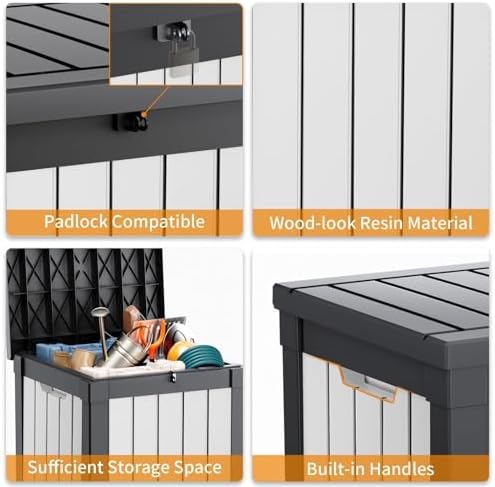 Vixzen 50 Gallon Outdoor Deck Box, Lockable Resin Waterproof Storage Box, UV Resistant, Weather Resistance, Outside Storage Bin for Gardening Tools Pool Supplies (Black&White) - Image 5