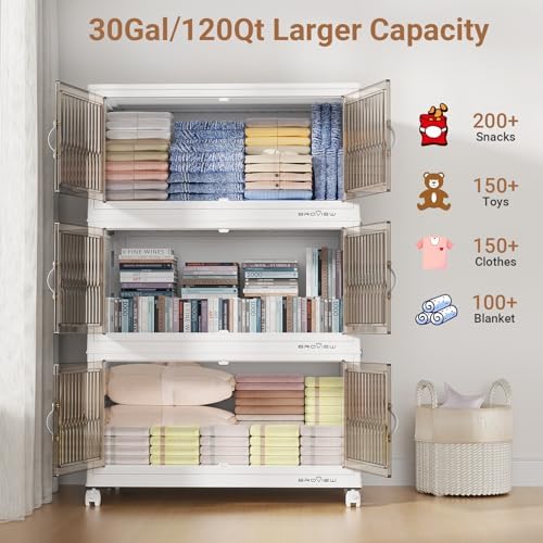 BROVIEW 480Qt Stackable Storage Bins with Lid for Home Dorm, 4Pack White - Image 4