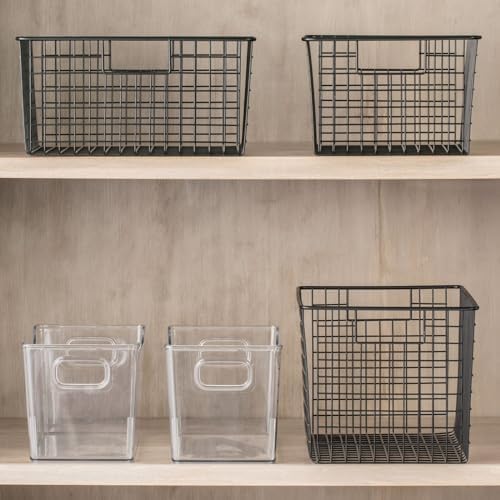 mDesign Deep Plastic Office Storage Bins with Handles for Organization in Filing Cabinet, Closet, or Desk Drawers, Organizer for Notes, Pens, Pencils, and Staples - Ligne Collection - 4 Pack - Clear - Image 3