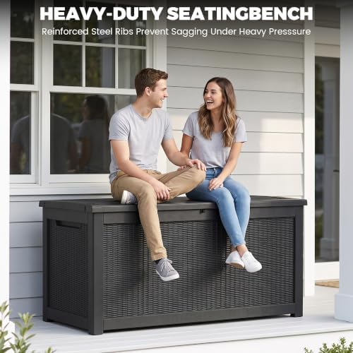 320 Gallon Outdoor Storage Box, Extra Large Waterproof Resin Deck Box with Lockable Lid Storage Bin for Patio Furniture Cushion, Garden Tools, Pool Accessories, UV-Resistant Outside, Black - Image 2