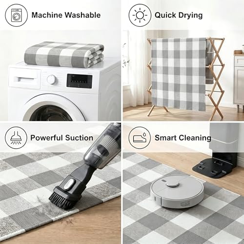 MUBIN Cotton Buffalo Plaid Rug, 4' x 6' Gray White Outdoor Rug Decorative Mat, Washable Large Doormat Hand-Woven Foldable Area Rug for Outdoor Patio Indoor Living Room Dining Room Kitchen - Image 7