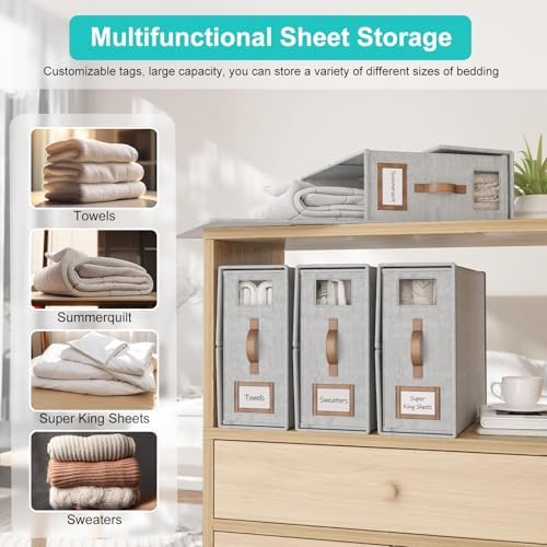 6 Pack Bed Sheets Organizers And Storage,Sheets Set Folder Keeper with Handle,Foldable Bedding Storage Box For Linen Closet,Duvet Cover(Cal King Size-5.2 Gal,Gray) - Image 4