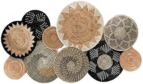 Woven Basket Wall Decor Set of 10, Decorative Wall Plates by ChumDecor