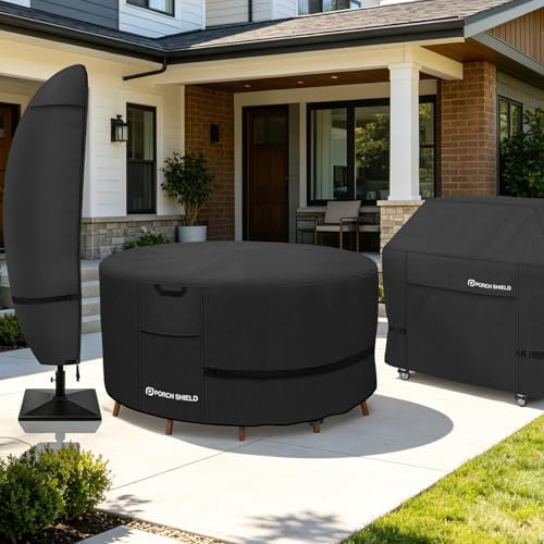 Porch Shield Waterproof 600D Round Patio Table Cover 76 inch, Black - Image 6