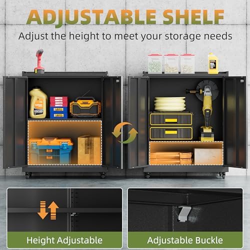 34''H Garage Storage Cabinet with Wheels, Meatl Storage Cabinet with Lock - Image 5