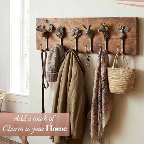 Cast Iron Animal Entry Hooks (Set of 6 Hooks) Unique Large Farmhouse Decorative Wall Hooks, Vintage Decor for Hanging Coats, Bags, Hats, Towels (Antique Bronze) - Image 2