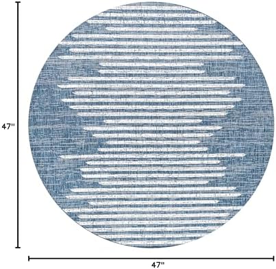 JONATHAN Y Stripe Geometric Indoor Outdoor Round Area Rug 4 Ft Blue/Ivory, Zolak Berber for Backyard, Patio, Porch, Easy-Cleaning, High Traffic, Pet-Friendly, Non-Shedding (SMB124C-4R) - Image 2