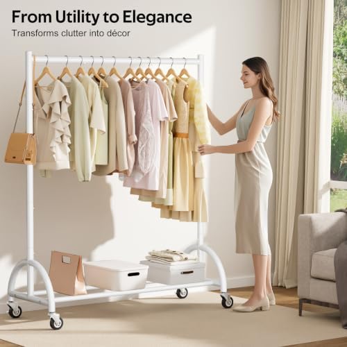 MISSLO Heavy Duty Clothing Rack with Wheels Rolling Clothes Racks for Hanging Clothes, Coats, Garment, Dress, White - Image 4