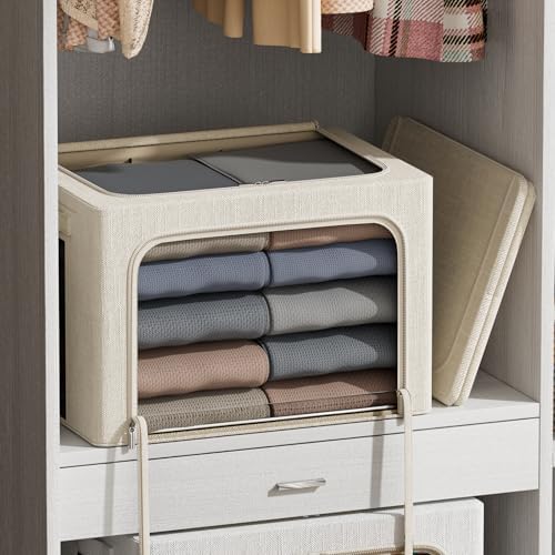 FHSQX 6 Pack Clothes Storage Bins,Beige, 15.7x11.8x9.8inch(30L) - Image 2