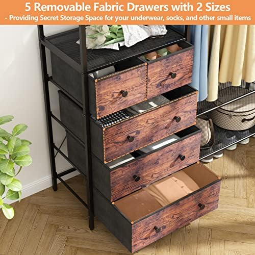 Heavy Duty Clothing Rack with 5 Drawers & 4 Storage Shelves, 2 Hanging Rods - Image 4