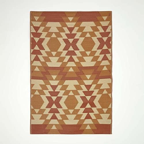 HOMESCAPES Luxury Extra Large Outdoor Rugs for Garden Patio 100% Waterproof Recycled Plastic Mat Carpet 150 x 240cm Reversible Red & Orange Geometric Rug Anya, Indoor/Outside & Portable, Seamless by HOMESCAPES