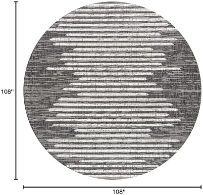 JONATHAN Y Stripe Geometric Indoor Outdoor Round Area Rug 9 Ft Black/Ivory, Zolak Berber for Backyard, Patio, Porch, Easy-Cleaning, High Traffic, Pet-Friendly, Non-Shedding (SMB124E-9R) - Image 2