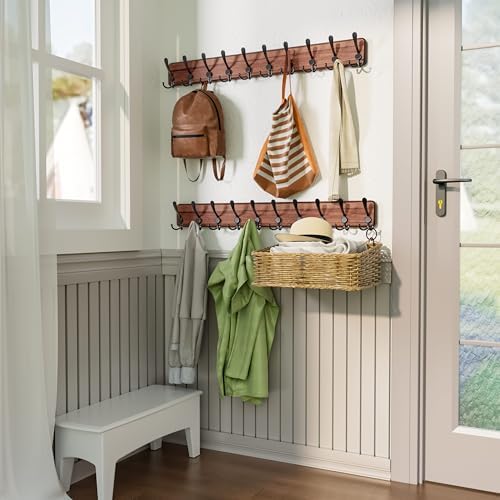SKOLOO Rustic Coat Rack Wall Mount, 10 Hooks, 38.6'' Long, Solid Wood,Brown - Image 3