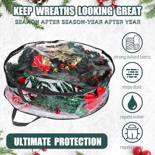 Shappy 10 Pieces Wreath Storage Bags 30 Inch Dual Zippers,Clear, Black - Image 5