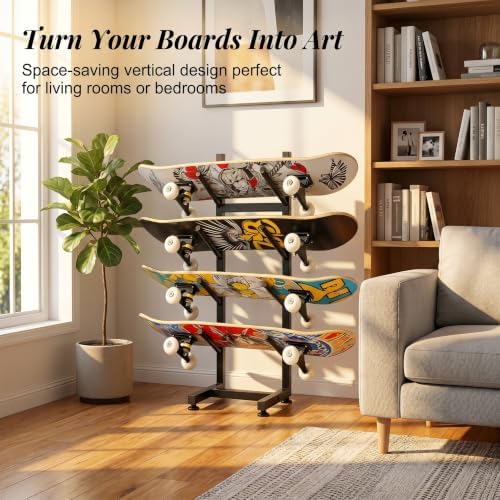 BiJun 4‑Tier Skateboard Racks Floor Stand, for Garage Bedroom Home Display - Image 2