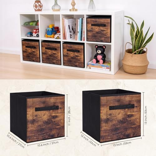 13 Inch Fabric Storage Cubes, 8 Pack Foldable Storage Bins with Handle, Fabric Cube Box for Shelves, Closet, Bedroom, Living Room, Organizer, Rustic Brown and Ink Black - Image 2